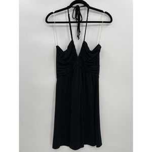 VINTAGE HAVANA Black Halter Top Knit Rope Mini Dress Size M